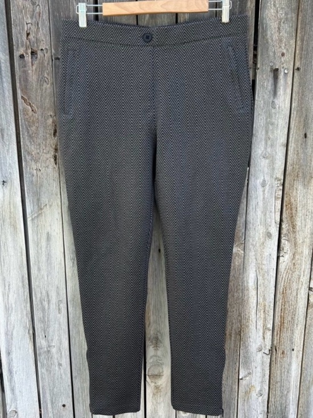 Betabrand Skinny Leg Dress Yoga Pant Herringbone Black Gray L